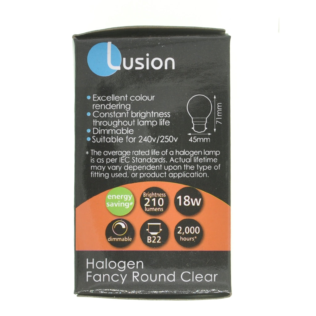 Lusion Fancy Round Halogen Light Bulb B22 240V 18W Clear 30200