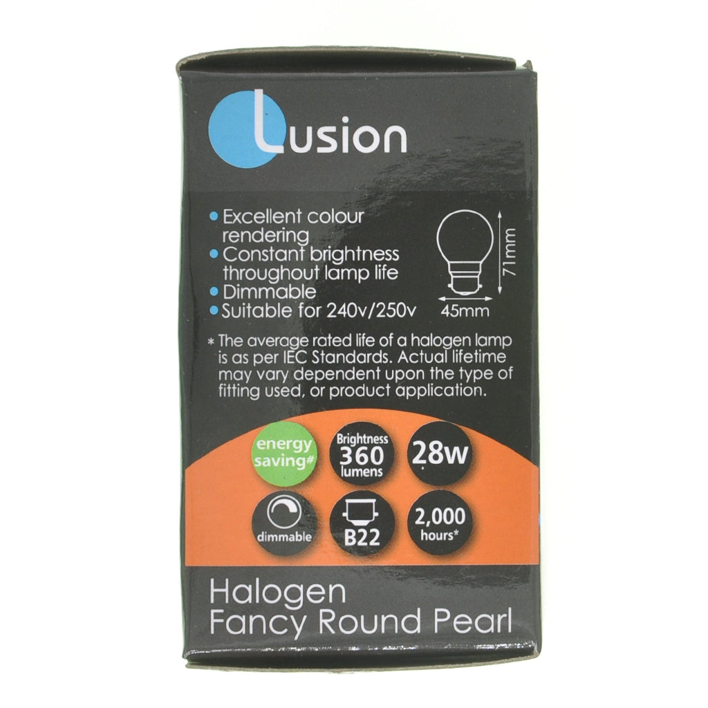 Lusion Fancy Round Halogen Light Bulb B22 240V 28W Pearl 30203