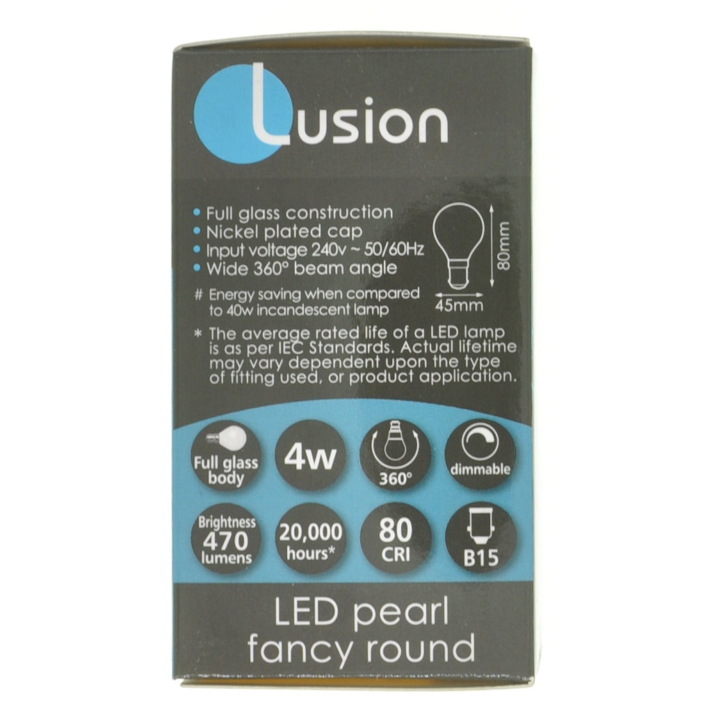 Lusion Fancy Round LED Light Bulb B15 240V 4W D/L Pearl 20267