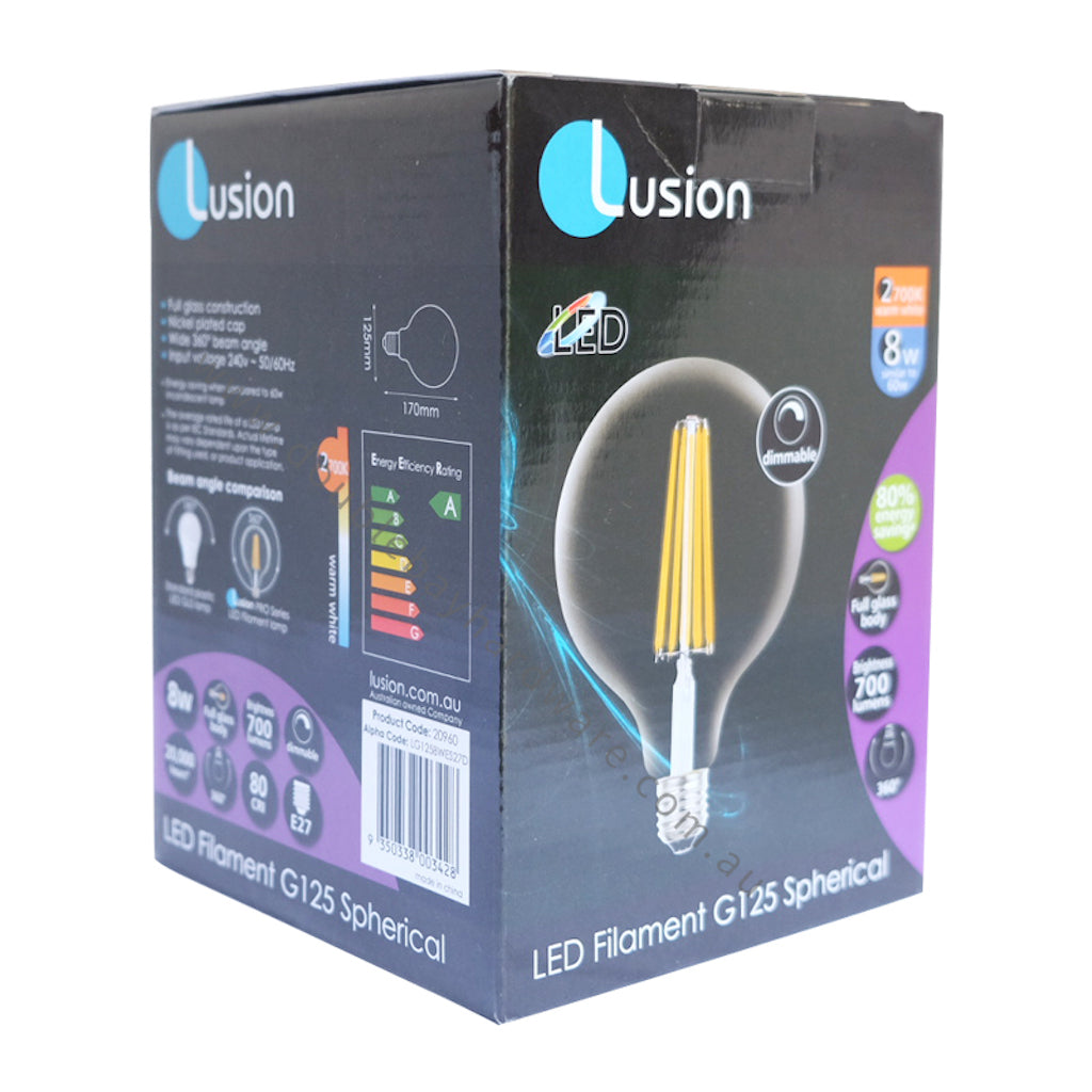 Lusion G125 Filament Spherical LED Light Bulb E27 240V 8W W/W 20960