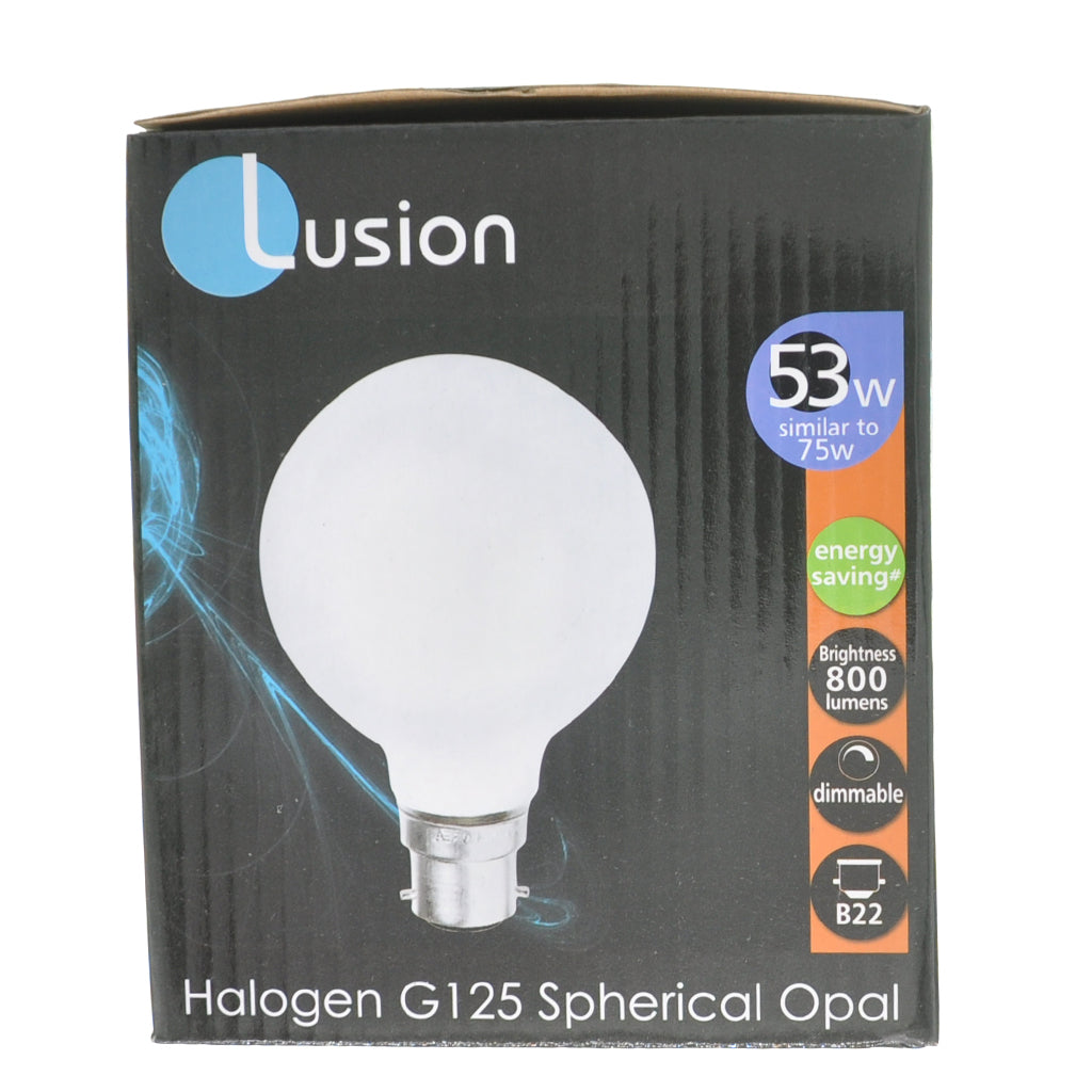 Lusion G125 Spherical Halogen Light Bulb B22 240V 53W Opal 30310