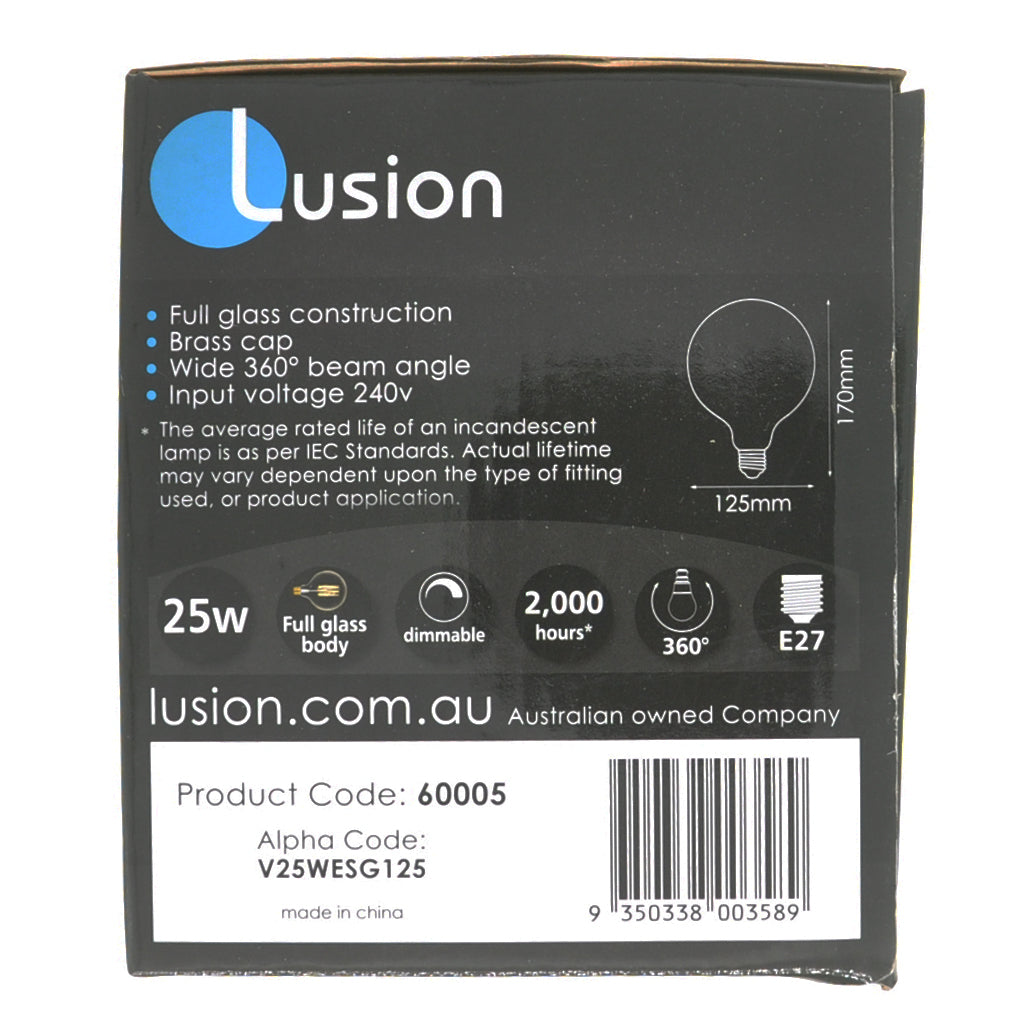 Lusion G125 Vintage Filament Spherical light Bulb E27 240V 25W 60005