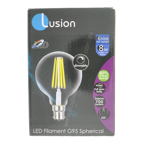 Lusion G95 Filament Spherical LED Light Bulb B22 240V 8W C/DL 20963-1