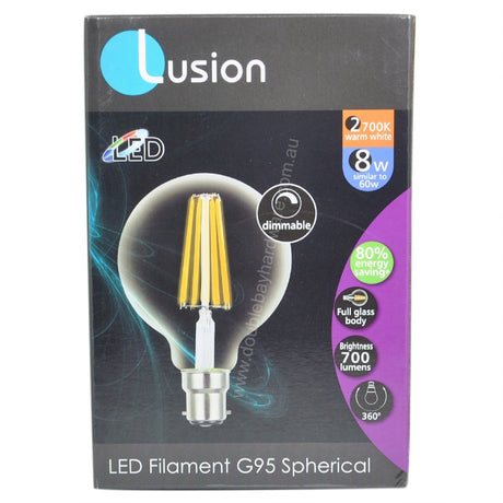 Lusion G95 Filament Spherical LED Light Bulb B22 240V 8W W/W 20959