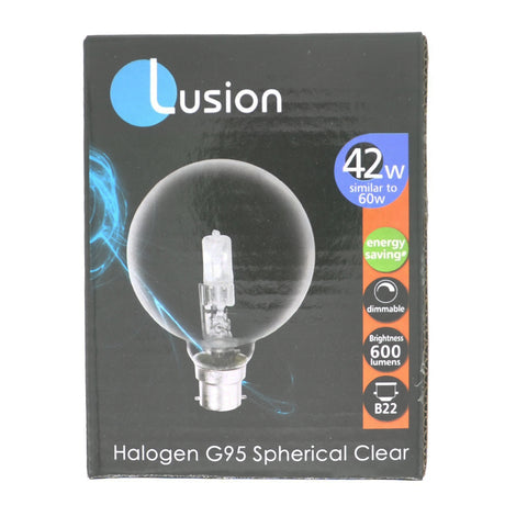 Lusion G95 Spherical Halogen Light Bulb B22 240V 42W Clear 30304