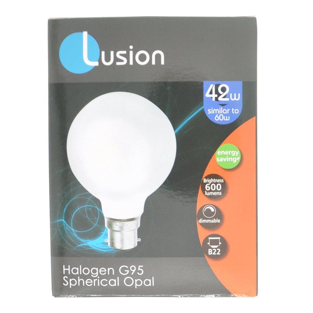 Lusion G95 Spherical Halogen Light Bulb B22 240V 42W Opal 30306