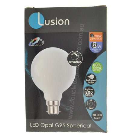 Lusion G95 Spherical LED Light Bulb 240V 8W B22 W/W Opal 20981