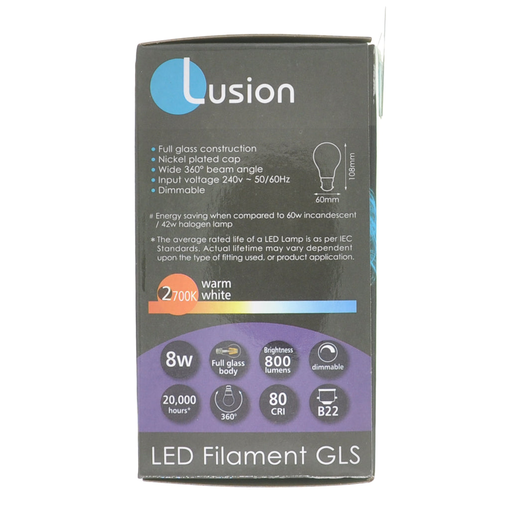 Lusion GLS Filament LED Light Bulb B22 8W W/W 20509