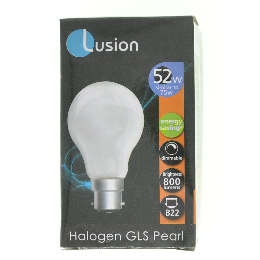 Lusion GLS Halogen Light Bulb B22 240V 52W Pearl 30025