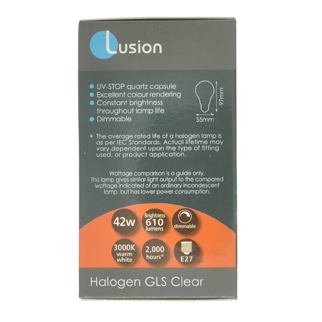 Lusion GLS Halogen Light Bulb E27 240V 42W Clear 30030