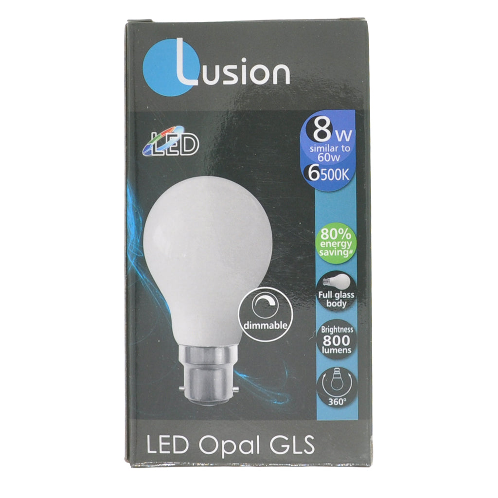 Lusion GLS LED Light Bulb B22 240V 8W C/DL Opal 20428