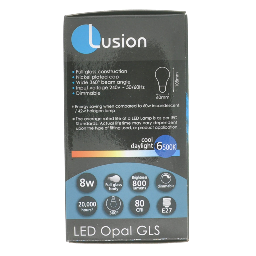 Lusion GLS LED Light Bulb E27 240V 8W C/DL 20427