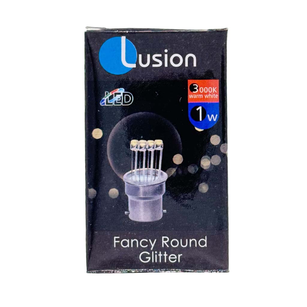 Lusion Glitter Fancy Round LED Light Bulb B22 240V 1W W/W 20196