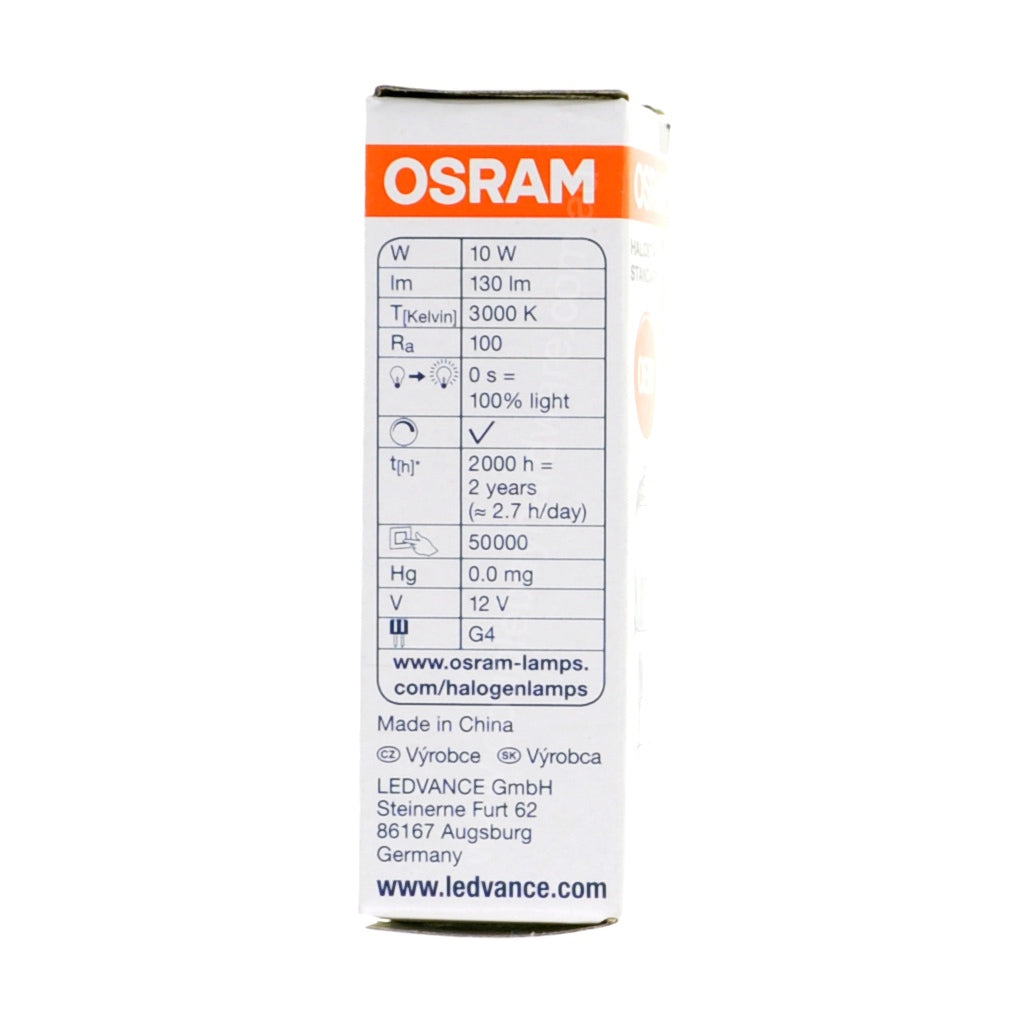 OSRAM HALOSTAR Bi-Pin Halogen Light Bulb G4 12V 10W Clear 64415