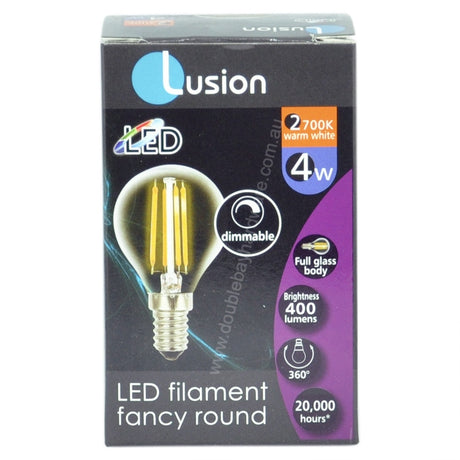 Lusion Fancy Round Filament LED Light Bulb E14 240V 4W W/W 20230