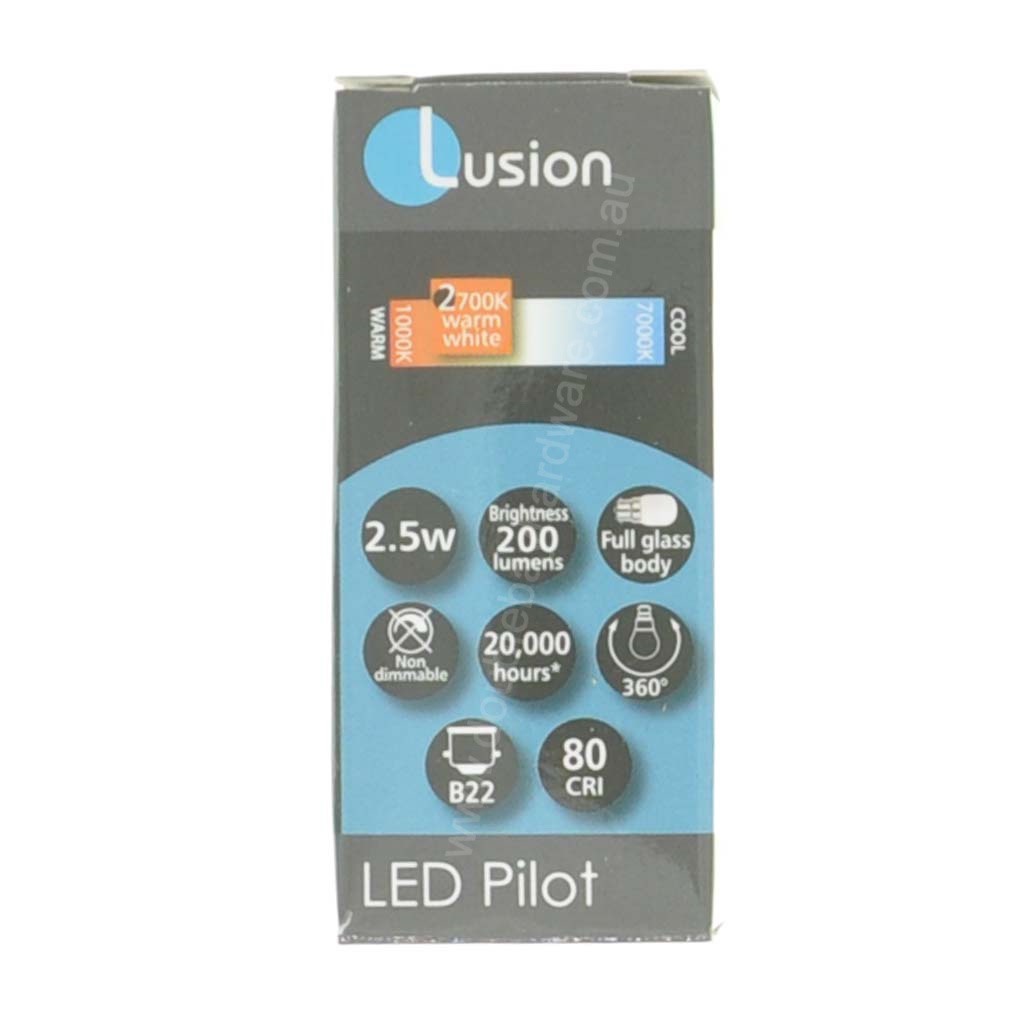 Lusion Pilot LED Light Bulb B22 240V 2.5W W/W Opal 20303