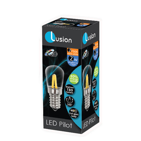 Lusion Pilot LED Light Bulb E14 240V 2W W/W Clear 20306