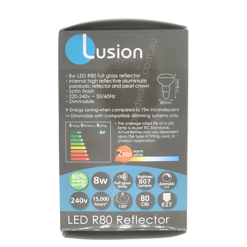 Lusion R80 Reflector LED Light Bulb E27 240V 8W W/W 20915