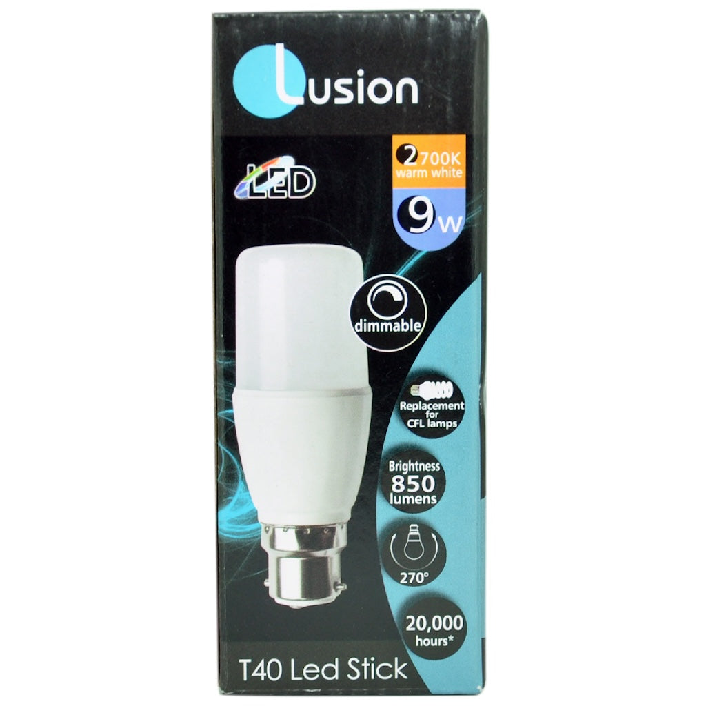 Lusion T40 LED Stick Light Bulb B22 240V 9W W/W 21012