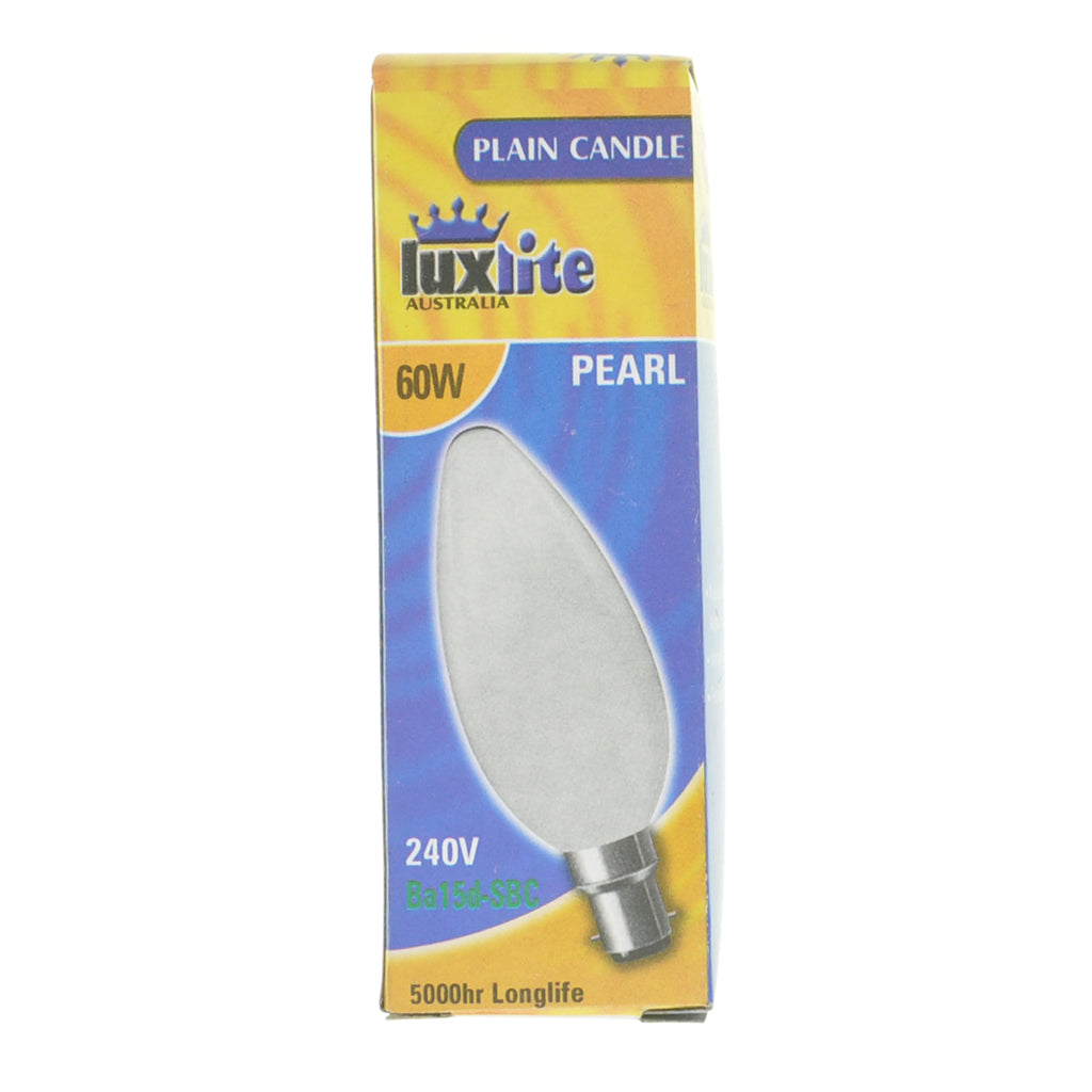 Luxlite Candle Incandescent Light Bulb B15 240V 60W Pearl 000522