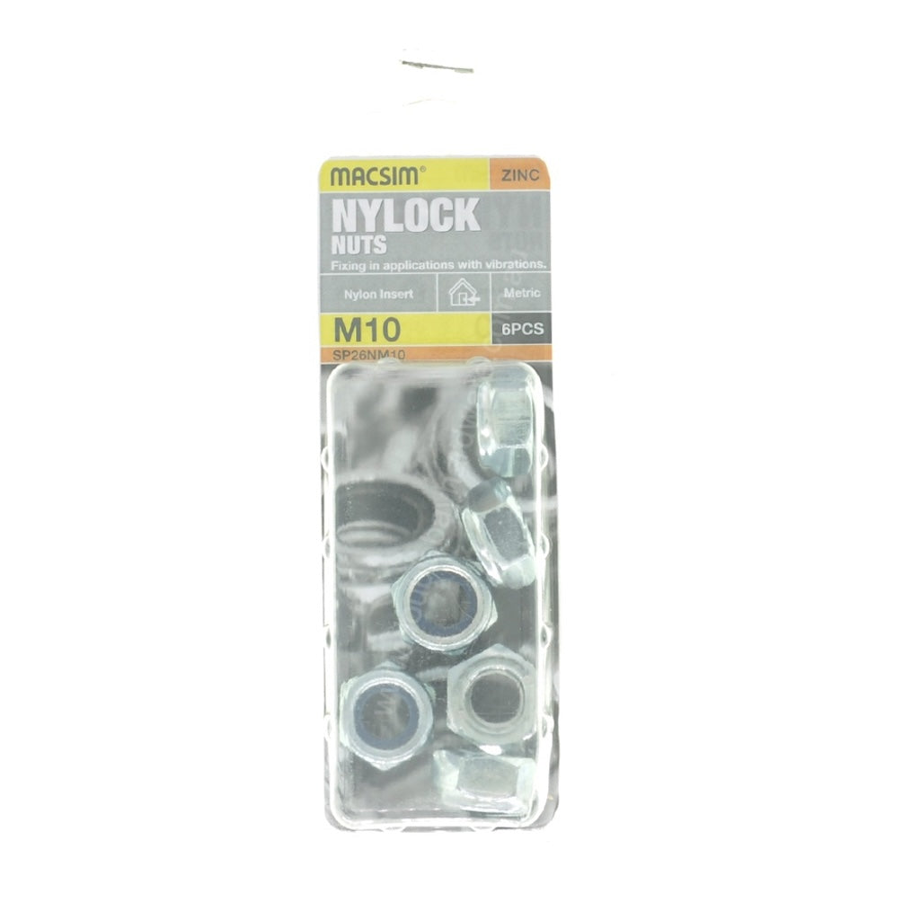 MACSIM NYLOCK Nylon Insert Nut M10 Zinc 6Pcs SP26NM10