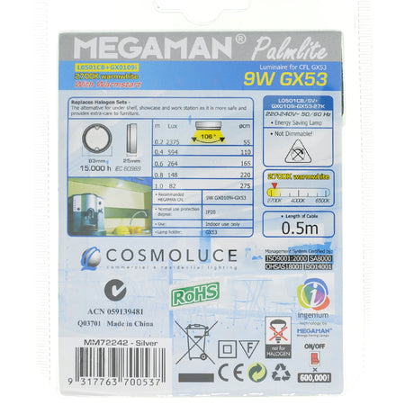 MEGAMAN Compact Fluorescent Light Bulb GX53 240V 9W W/W