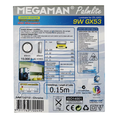 MEGAMAN Compact Fluorescent Light Bulb GX53 240V 9W W/W