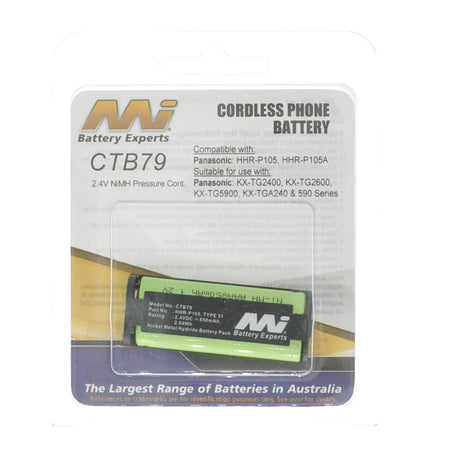 MI CTB79 2.4V NiMH Cordless Phone Battery For Panasonic HHR-P105, HHR-P105A