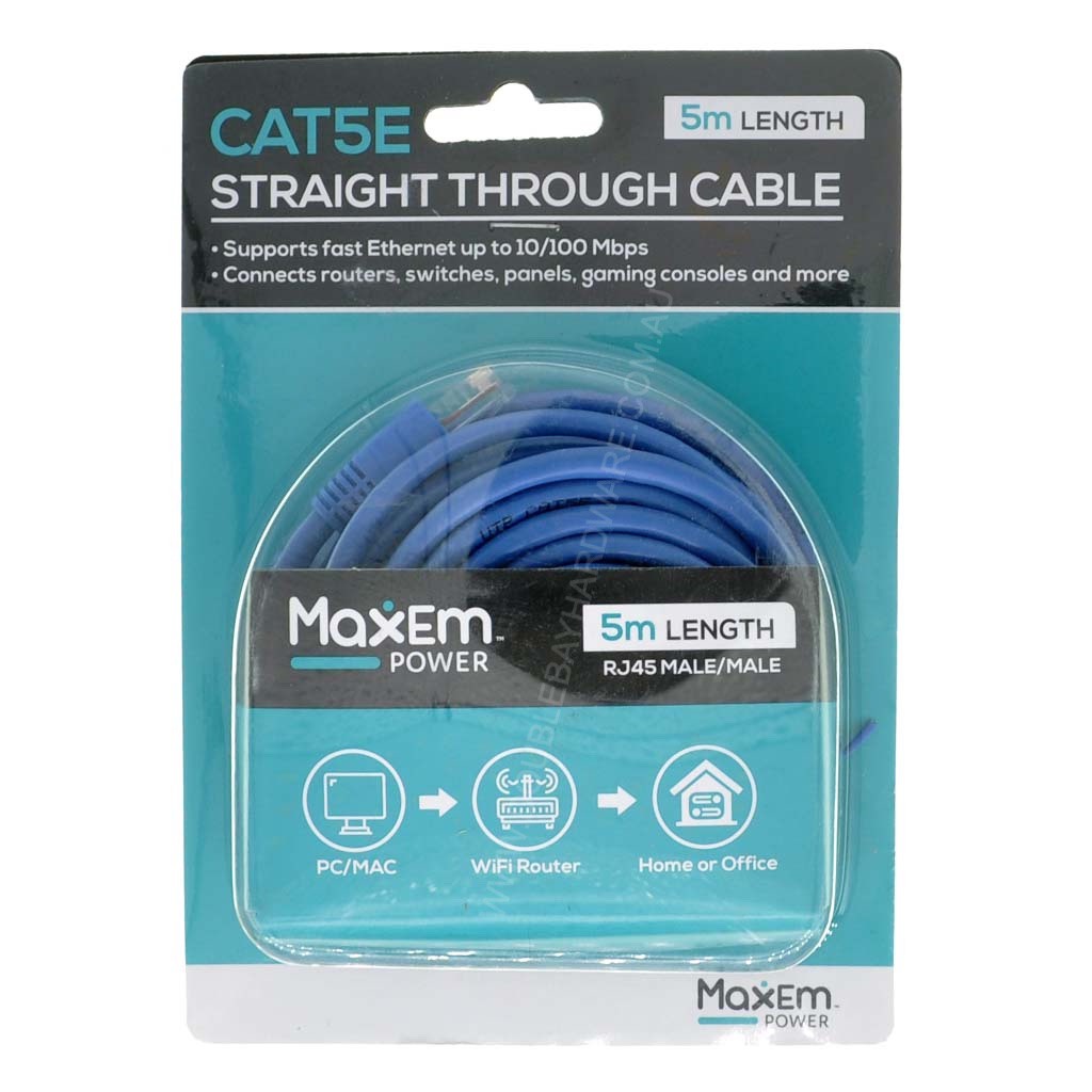 MaxEm Cat5e RJ45 Ethernet Cable 5m Blue ELS-0009