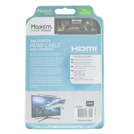 MaxEm HDMI Cable With Ethernet 2m ELS-0341