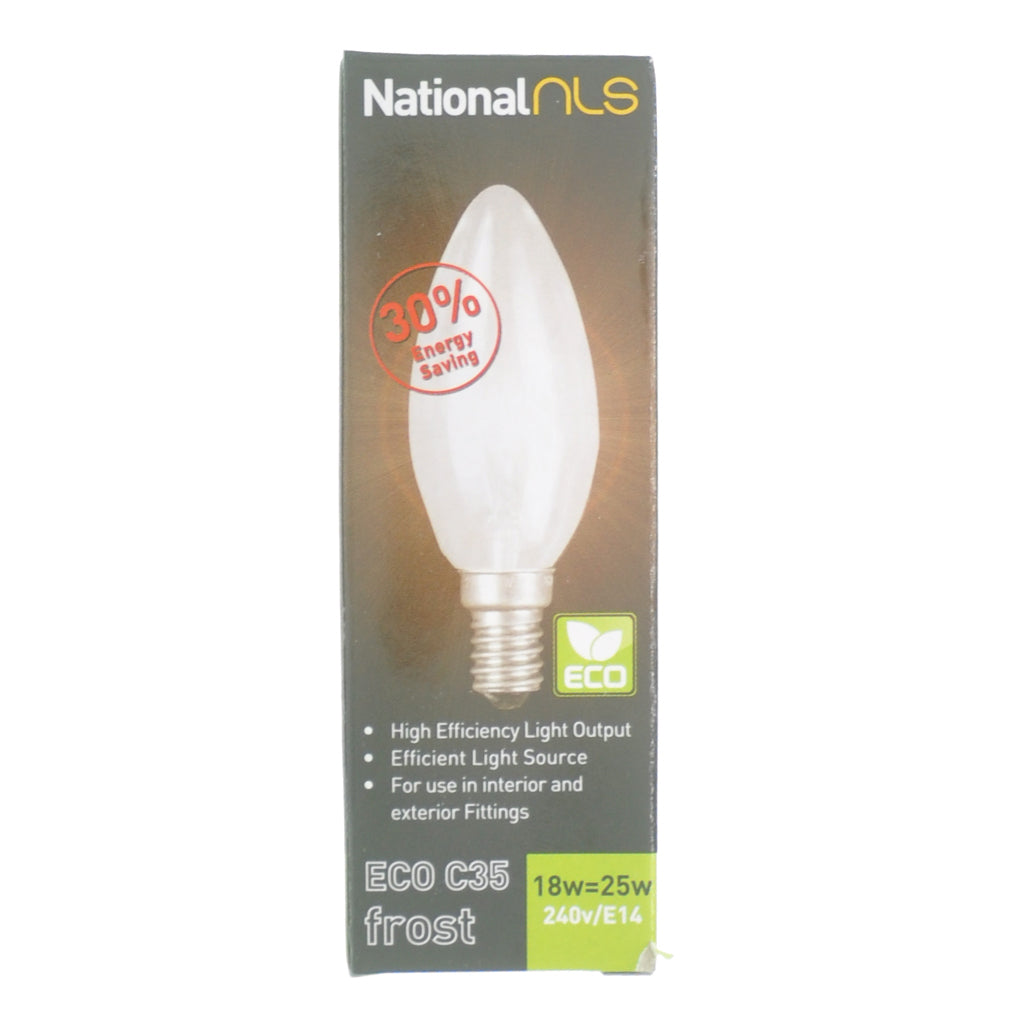 National nls Candle Halogen Light Bulb E14 240V 18W Frost