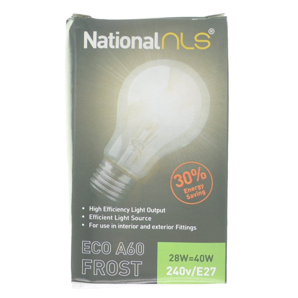 National nls GLS Halogen Light Bulb E27 240V 28W Frost 10331NLS