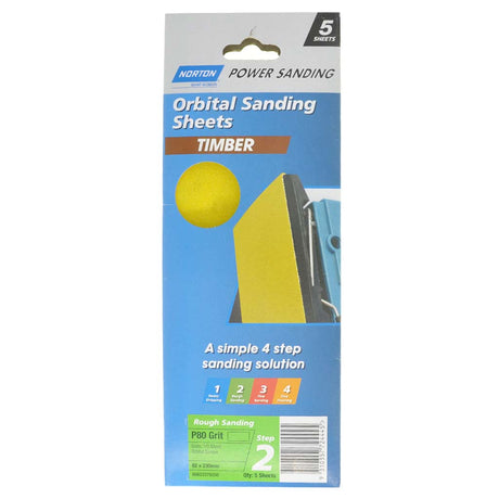 Norton Wood Orbital Sanding Sheet P80 93x230mm 5Pcs