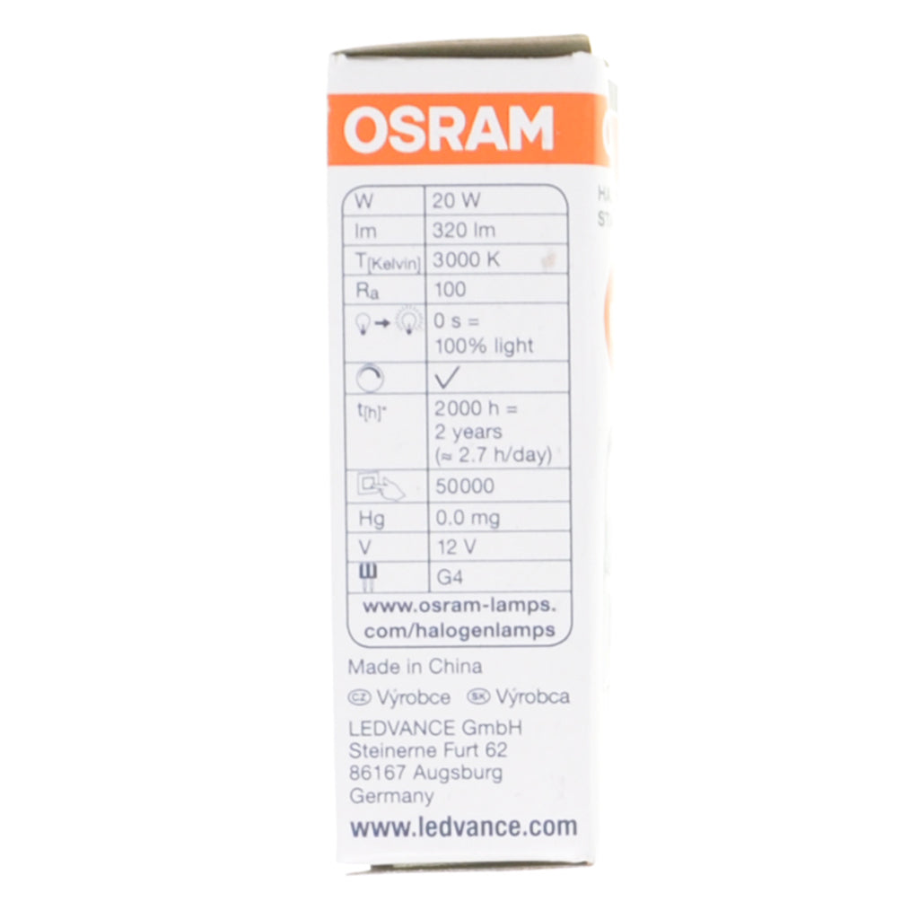 OSRAM Bi-Pin HALOSTAR Halogen Light Bulb G4 12V 20W Clear 64425