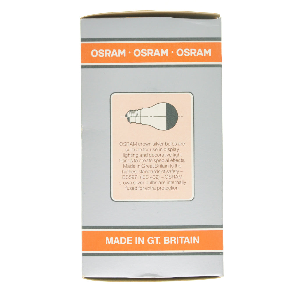 OSRAM Crown Silver Top Incandescent Light Bulb B22 240V 100W