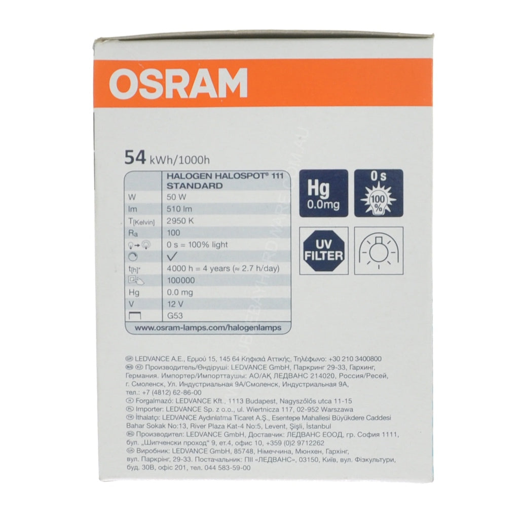 OSRAM HALOSPOT 111 Halogen Light Bulb AR111 G53 12V 50W 24° 41835FL