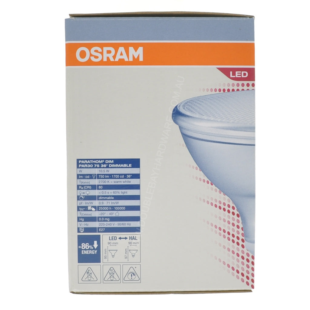 OSRAM PARATHOM PAR30 LED Light Bulb E27 240V 10.5W 36° W/W