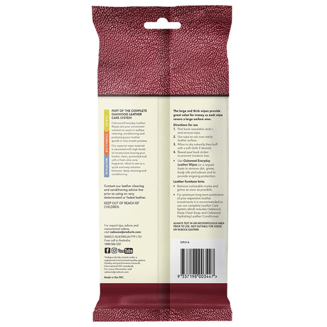 Oakwood Everyday Leather Wipes 170x300mm 40Pcs OP314