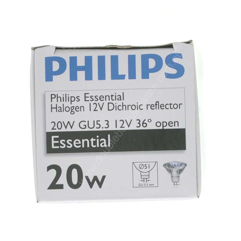 PHILIPS Essential MR16 Halogen Light Bulb GU5.3 12V 20W 36° Open Face