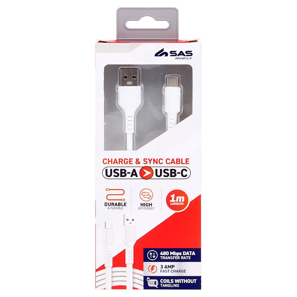 PJSAS USB A To USB C Charge & Sync Cable White 1M 277964