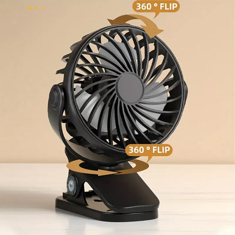 Portable Rechargeable Clip Fan With adjustable Lighting and Wind Speed Black