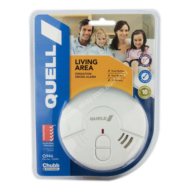 QUELL Living Area Ionisation Smoke Alarm Hush Button, Test Button 9V 135998