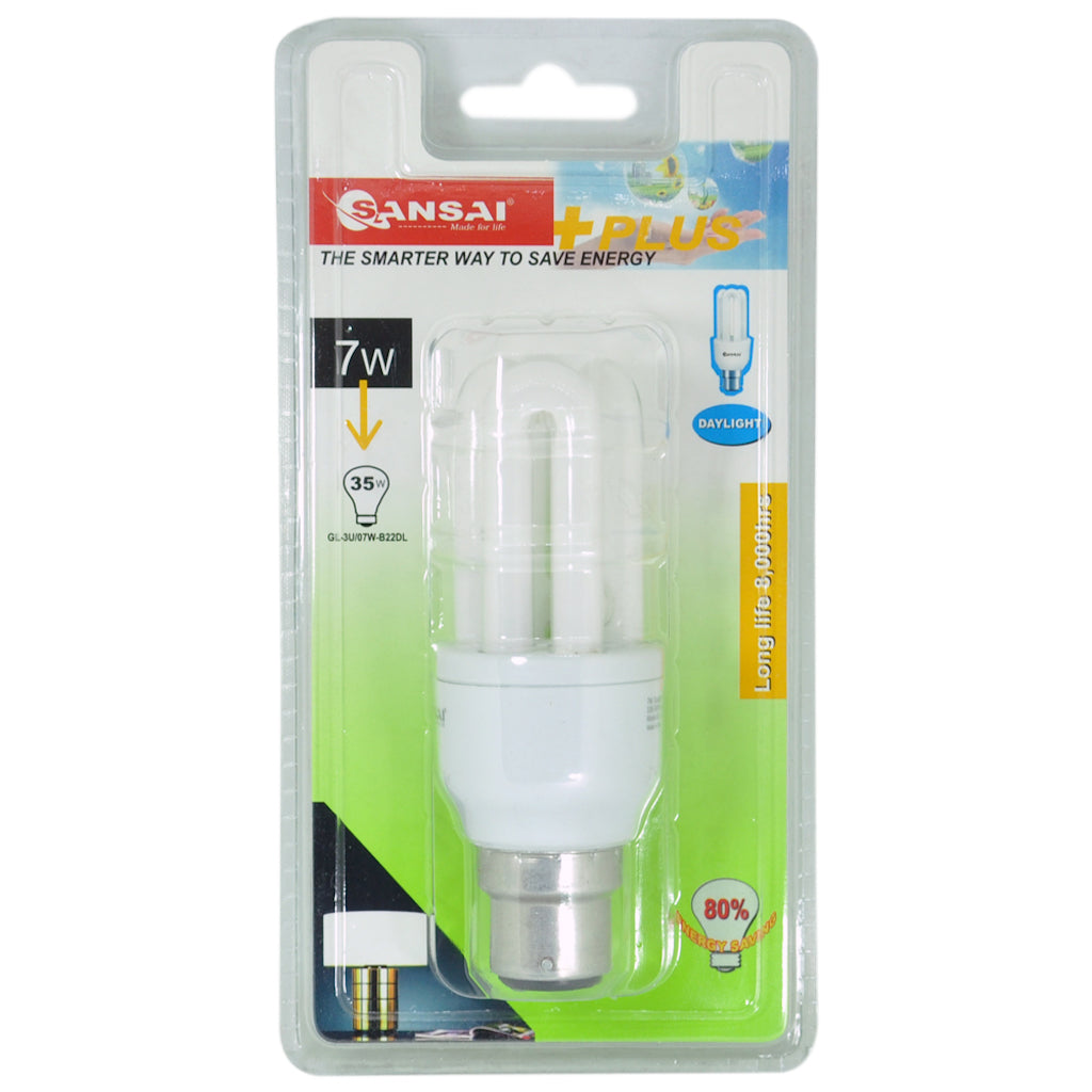 SANSAI Energy Saving 3U Light Bulb B22 240V 7W D/L GL-3U/07W-B22DL