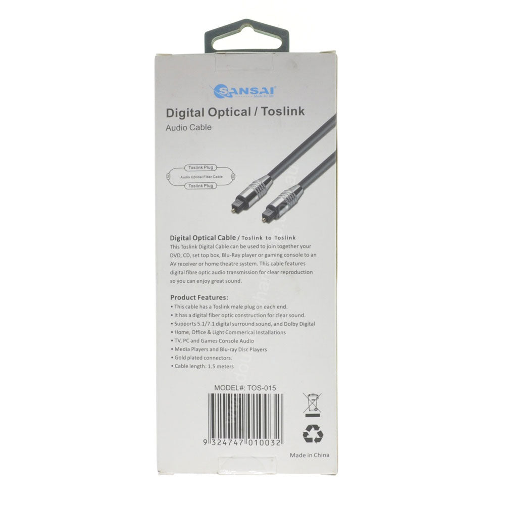 SANSAI Digital Optical/ Toslink Cable 1.5M TOS-015