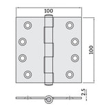 Trio Door Butt Hinge 100X100X2.5mm Fixed Pin Stainless Steel R1-1100F20