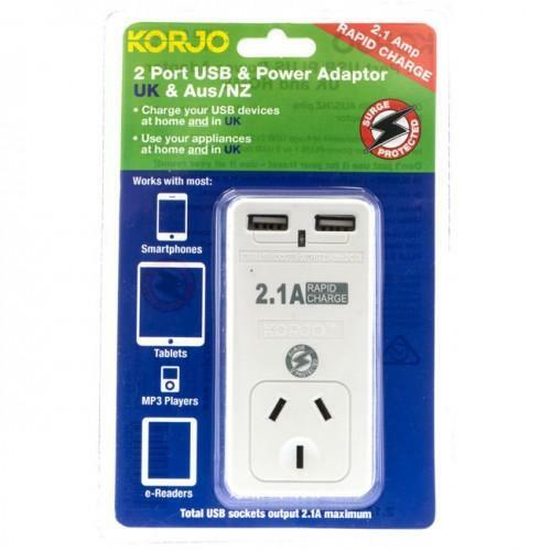 KORJO 2 Port USB & Power Adaptor For UK, Parts of Asia, Middle East, Africa