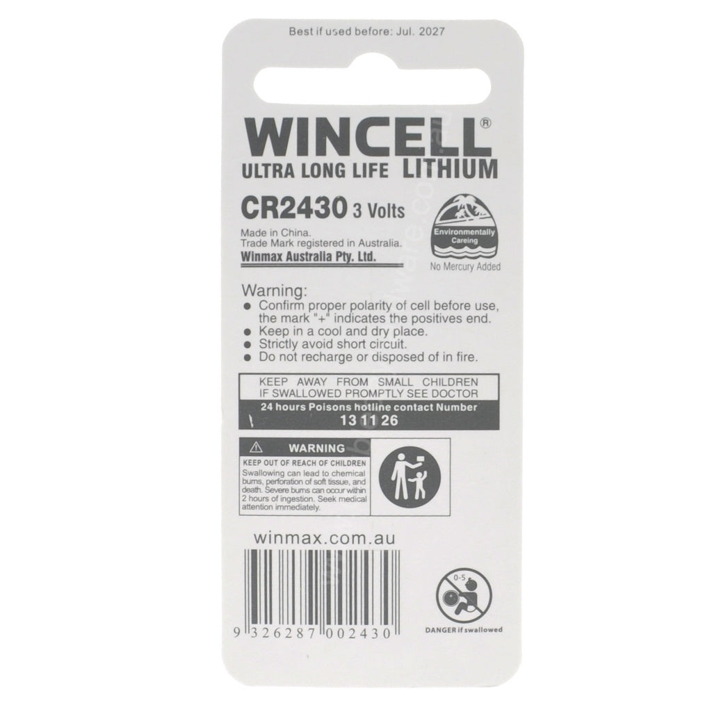 WINCELL Lithium Coin Cell Battery 3V 300mAh CR2430