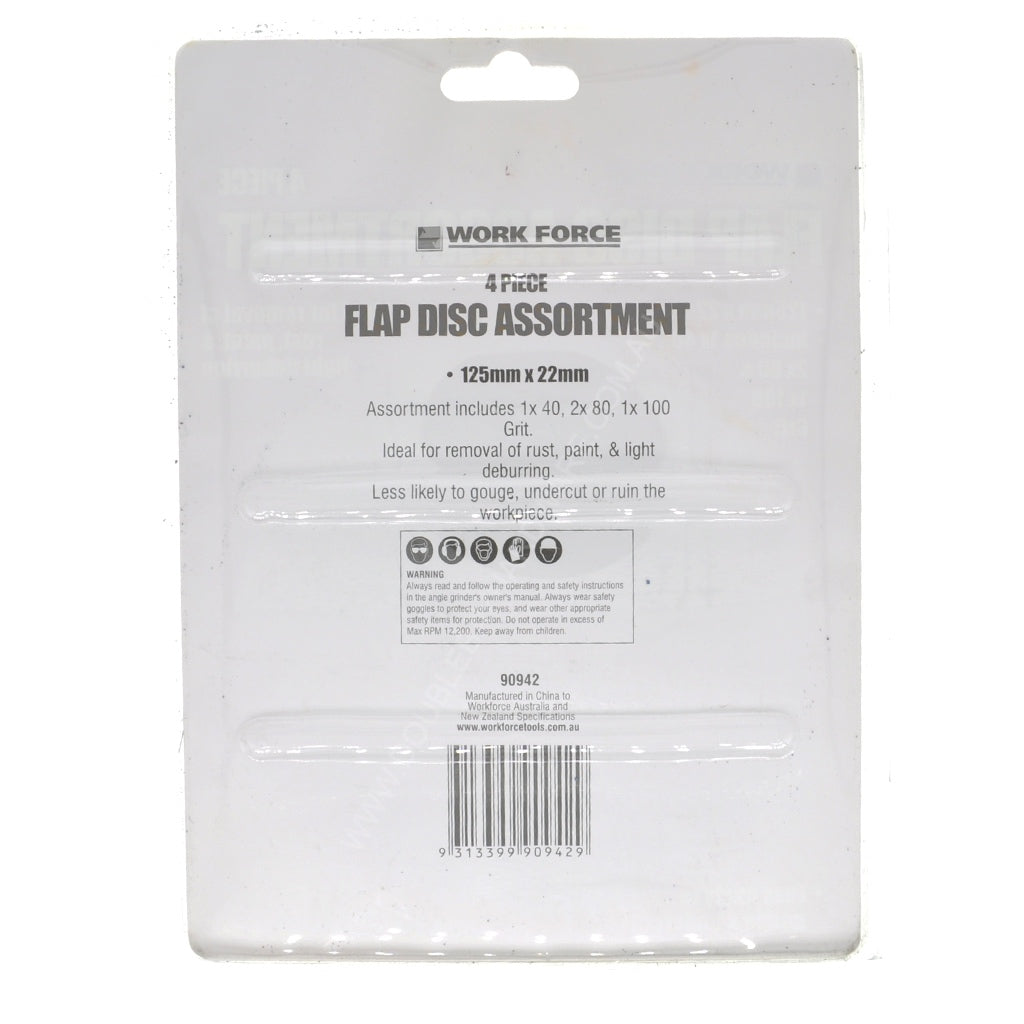 WORK FORCE Flap Disc Assortment 125mm 4Pcs 90942