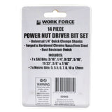 WORK FORCE Power Nut Driver Bit Set 14Pcs 02905