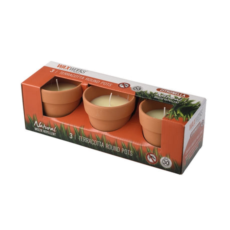 Waxworks Round Terracotta Citronella Candles 3pcs WW003